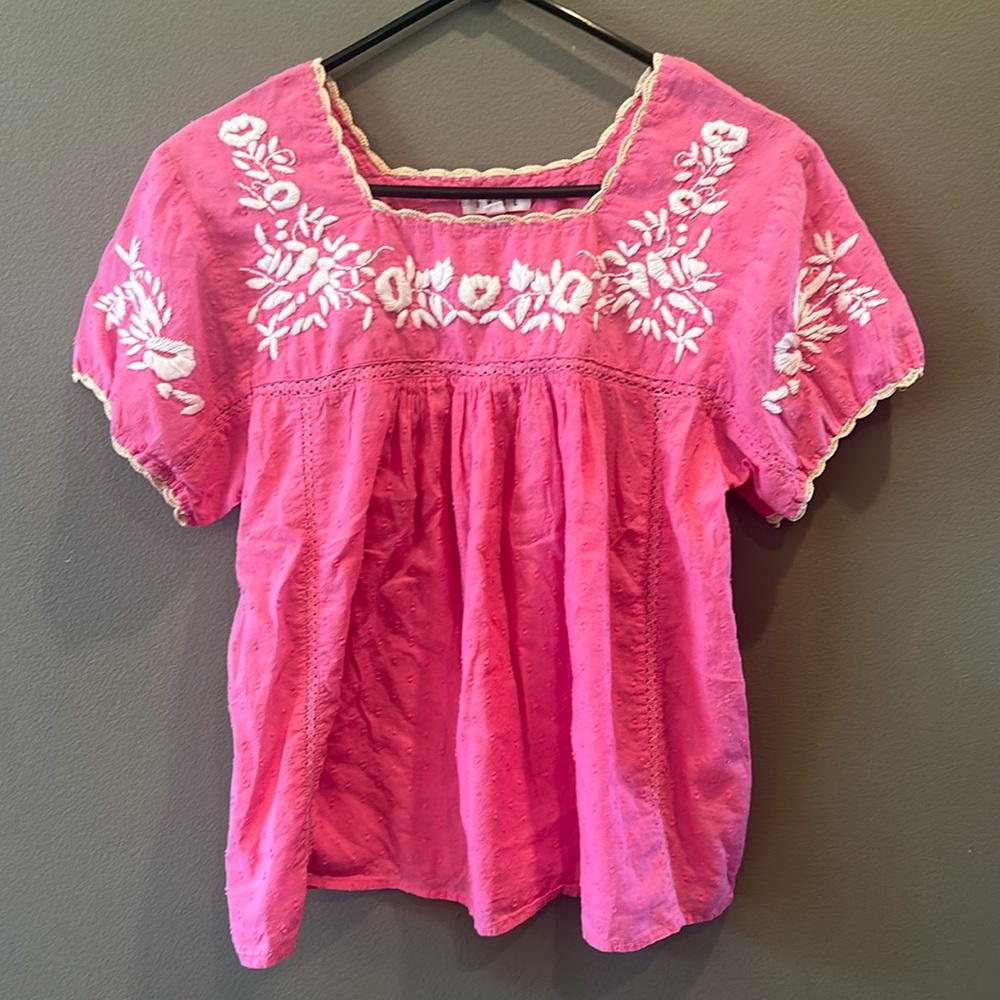 THML Pink Short Sleeve Top with White Embroidery